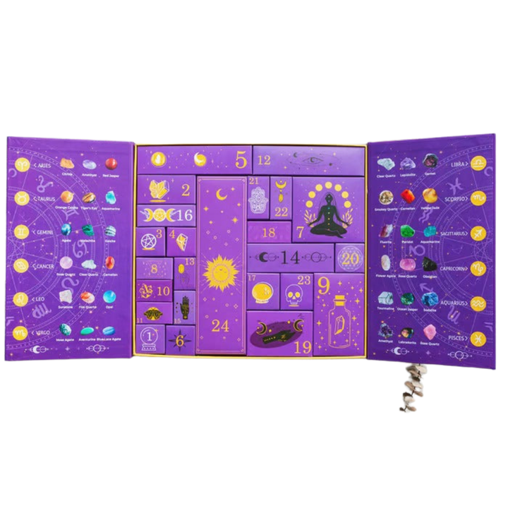 CrystalNight™ Halloween visszaszámláló doboz | 31 varázslatos éjszaka | drágakő adventi naptár és misztikus díszfigura