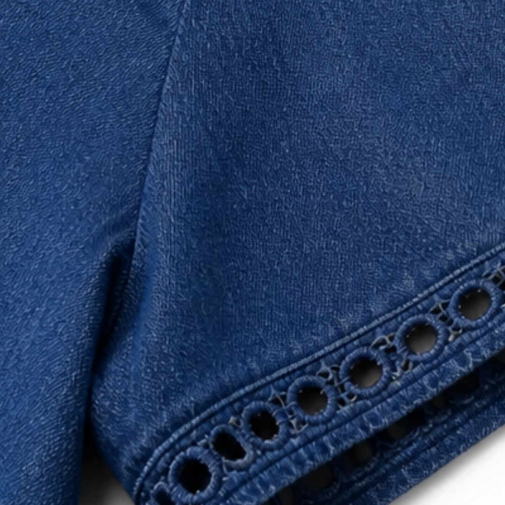 Abito midi da donna in lino con ricamo a occhiello | Linea A, leggero e morbido | 70% cotone, 30% lino, abito estivo