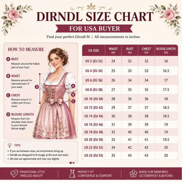Damen Dirndl Oktoberfest | Klassisches Trachtenkleid mit Bluse, Schürze und figurbetontem Mieder