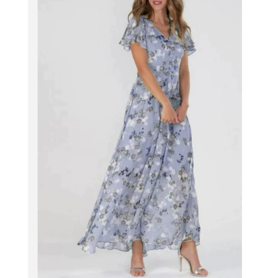 Damen Maxi-Kleid Sommer | Formell &amp; florales Design | Figurschmeichelnd, leicht &amp; luftig für Hochzeiten &amp; Events