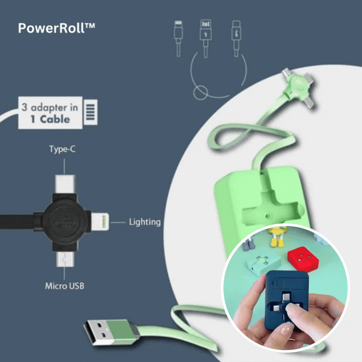 3-in-1 Ladekabel | Ausziehbares 1-m-Kabel mit USB-C, Micro-USB und Lightning-Anschluss für unterwegs