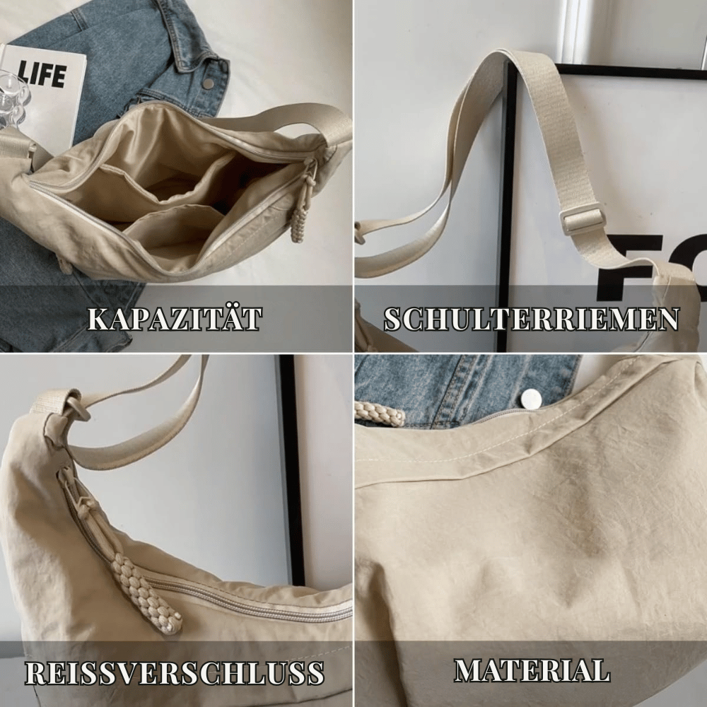 Nylon-Umhängetasche | Leichte Schultertasche mit mehreren Reißverschlussfächern und verstellbarem Schulterriemen