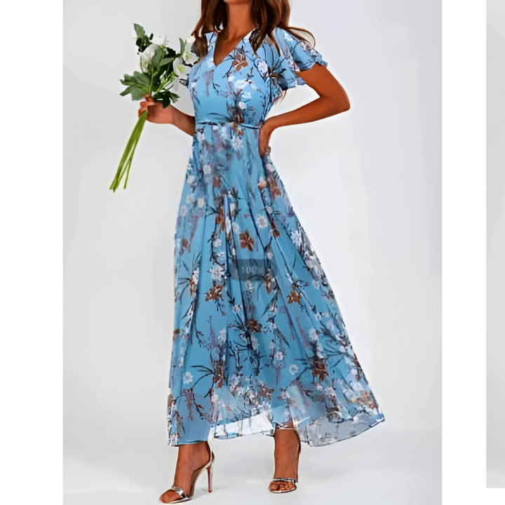 Damen Maxi-Kleid Sommer | Formell &amp; florales Design | Figurschmeichelnd, leicht &amp; luftig für Hochzeiten &amp; Events