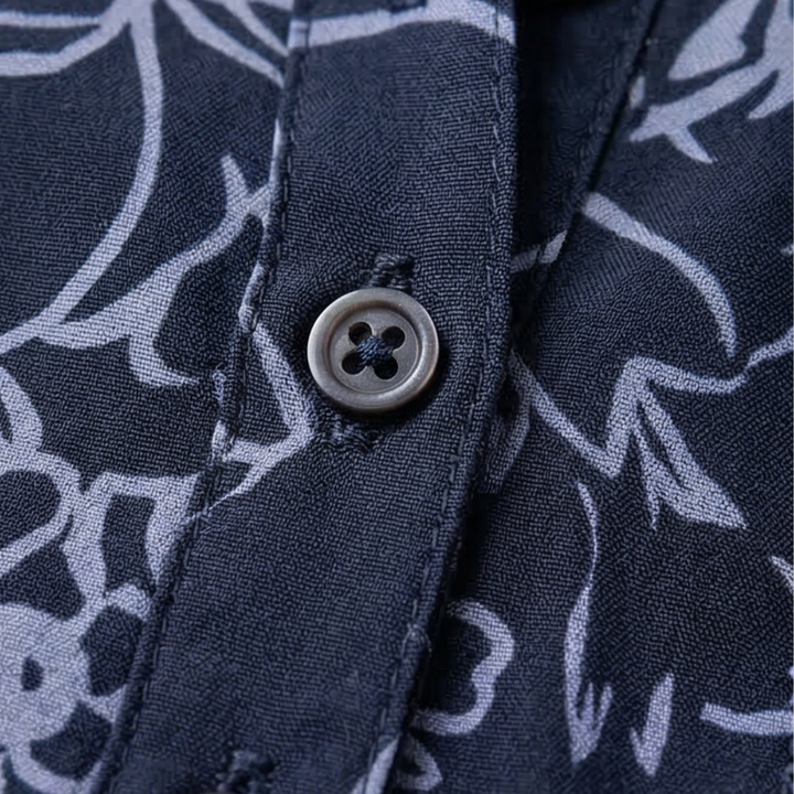 Damen Blumenbluse | Lockere Tunika mit Pailletten-Brusttasche, Henley-Ausschnitt und 3/4-Ärmeln