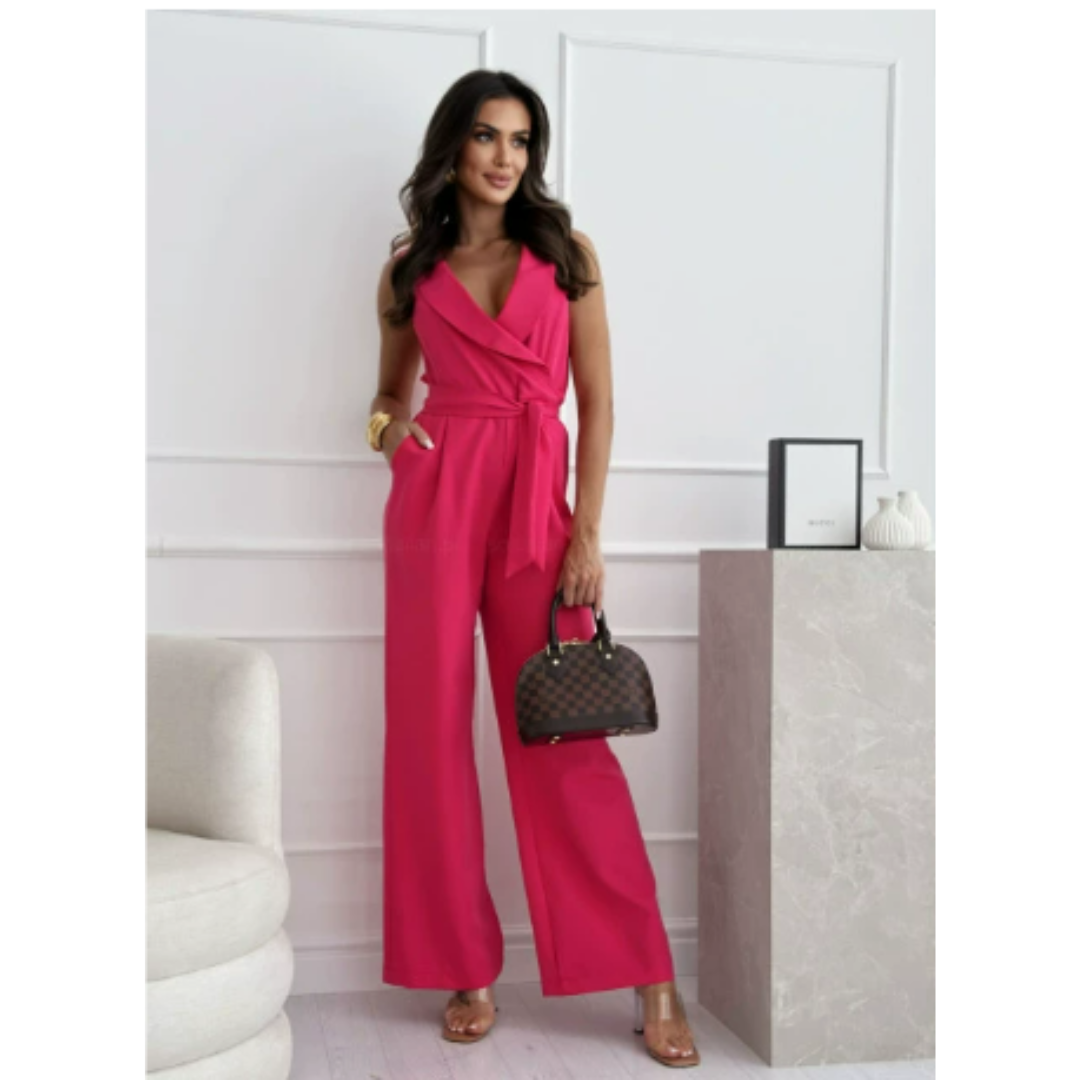 Combinaison sans manches à jambes larges pour femme | col en V