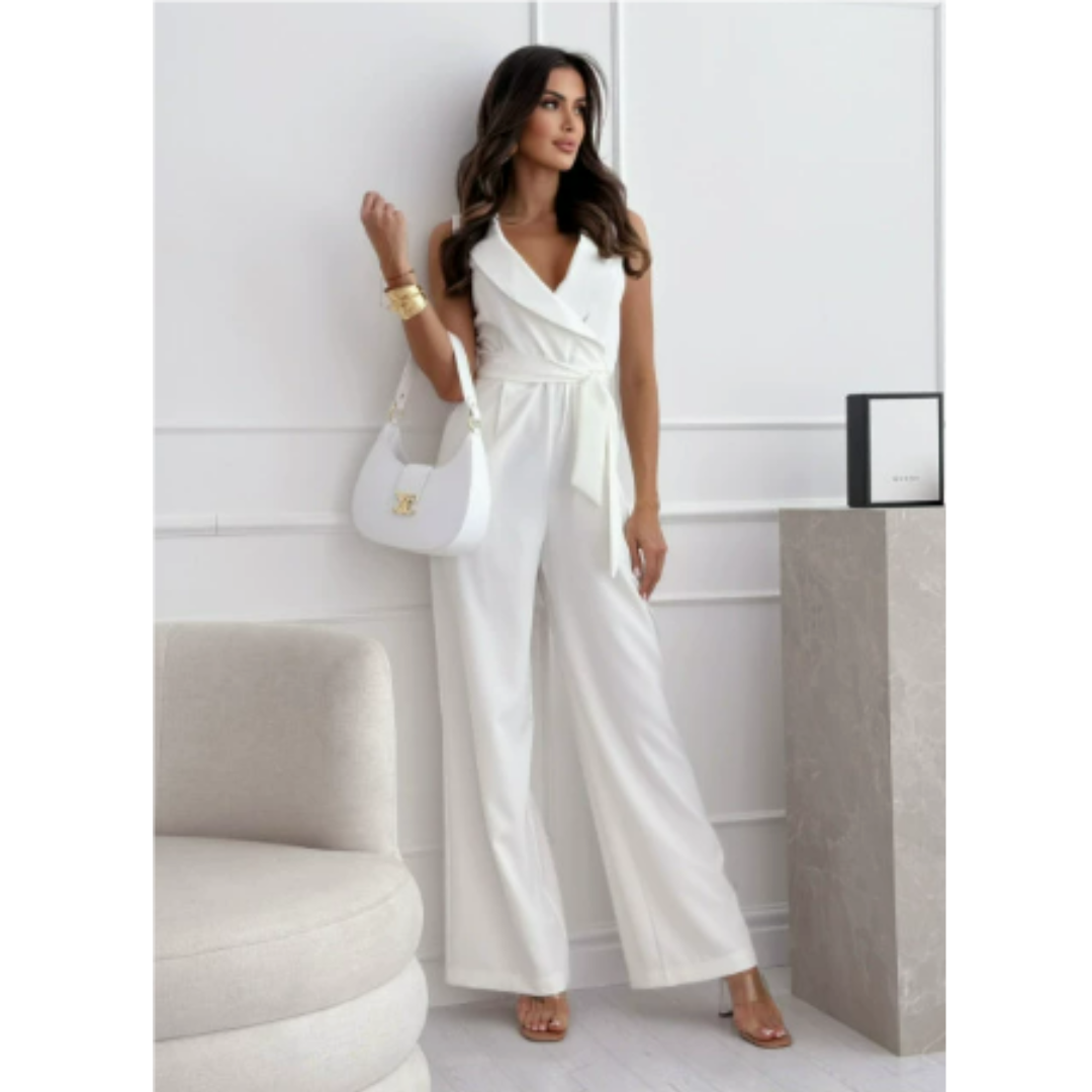 Combinaison sans manches à jambes larges pour femme | col en V