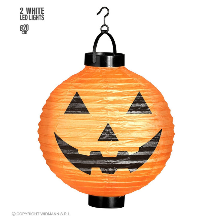 Halloween Kürbis Lampion 20 cm | Beleuchtete orange Kürbislaterne mit Aufhänger für Halloween- und Partydekoration