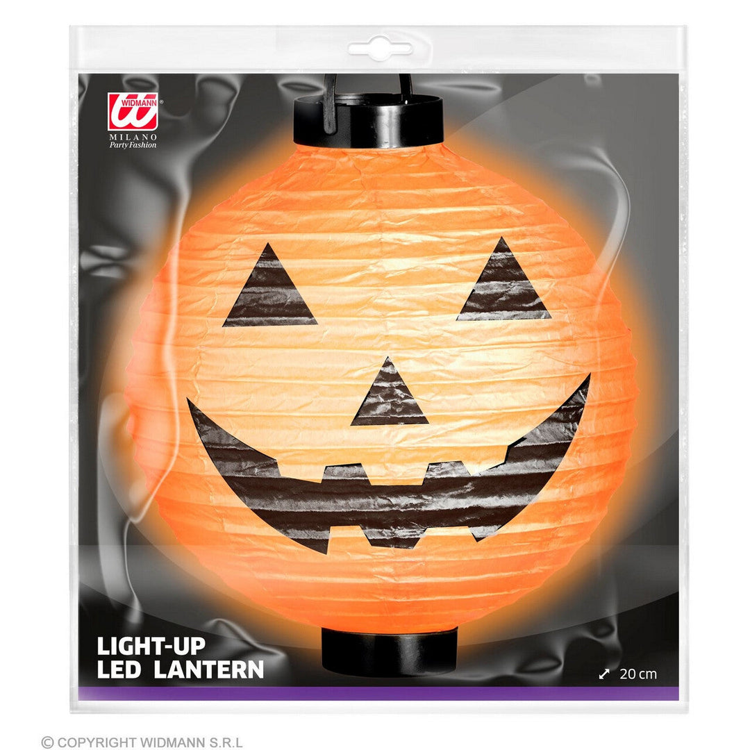 Halloween Kürbis Lampion 20 cm | Beleuchtete orange Kürbislaterne mit Aufhänger für Halloween- und Partydekoration
