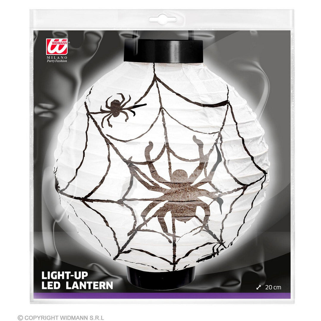 Halloween Spinnen Lampion 20 cm | Beleuchtete Laterne mit Spinnennetz und schwarzer Spinne für Halloween-Dekoration
