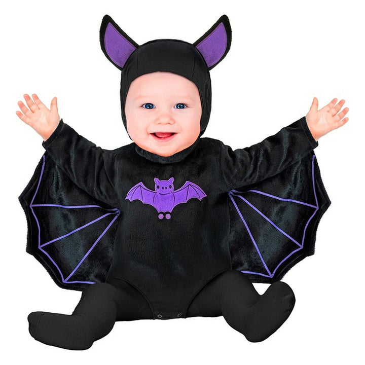 Baby Fledermaus Kostüm Schwarz Lila | Flauschiger Halloween Jumpsuit mit Flügeln und Kopfbedeckung für Jungen und Mädchen