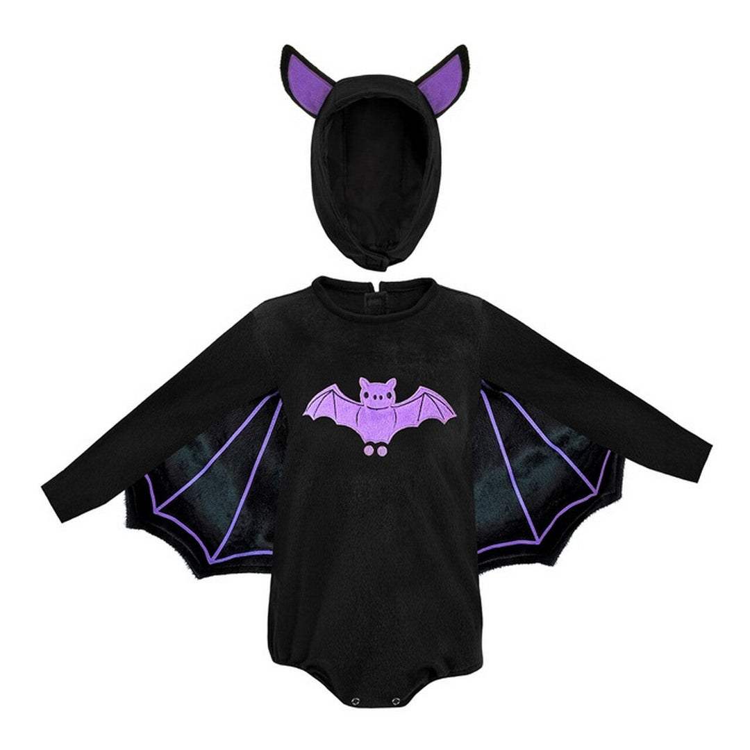Baby Fledermaus Kostüm Schwarz Lila | Flauschiger Halloween Jumpsuit mit Flügeln und Kopfbedeckung für Jungen und Mädchen