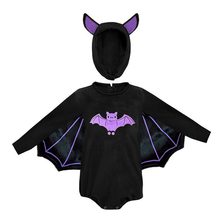 Baby Fledermaus Kostüm Schwarz Lila | Flauschiger Halloween Jumpsuit mit Flügeln und Kopfbedeckung für Jungen und Mädchen