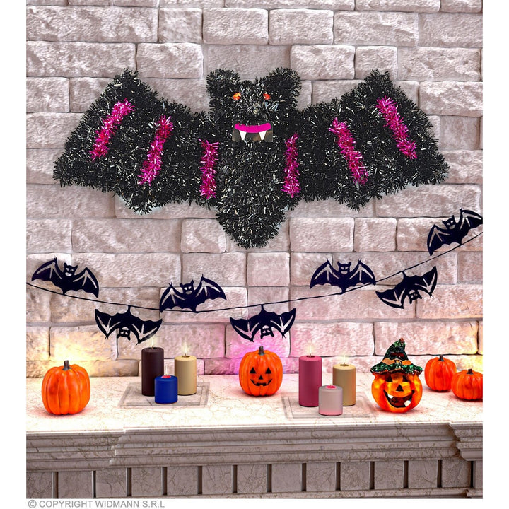Halloween Fledermaus Deko | Schwarze Fledermaus-Wanddekoration mit pinken Akzenten für Halloween-Partys und Gruseldeko