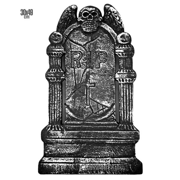 Halloween Grabstein Deko | Dunkler RIP-Grabstein mit Totenkopf und Engelsflügeln für Friedhofs- und Halloween-Dekoration