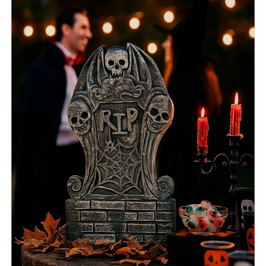 Halloween Grabstein Deko | RIP-Grabstein mit Totenköpfen und Spinnennetz für Friedhofs-, Garten- und Halloween-Dekoration