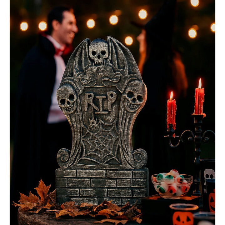 Halloween Grabstein Deko | RIP-Grabstein mit Totenköpfen und Spinnennetz für Friedhofs-, Garten- und Halloween-Dekoration
