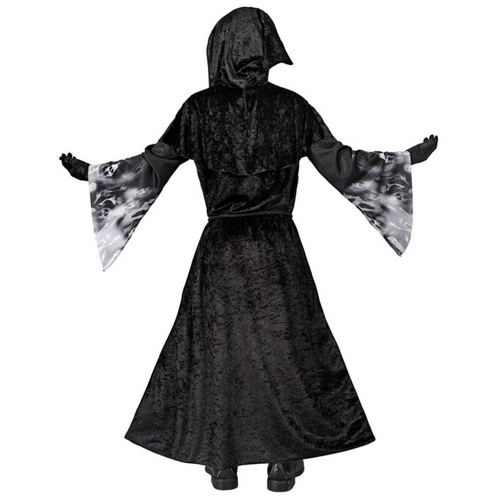 Jungen Sensenmann Kostüm Schwarz Grau | Halloween Kapuzengewand mit Schreiende-Seelen-Motiv und ausgestellten Ärmeln