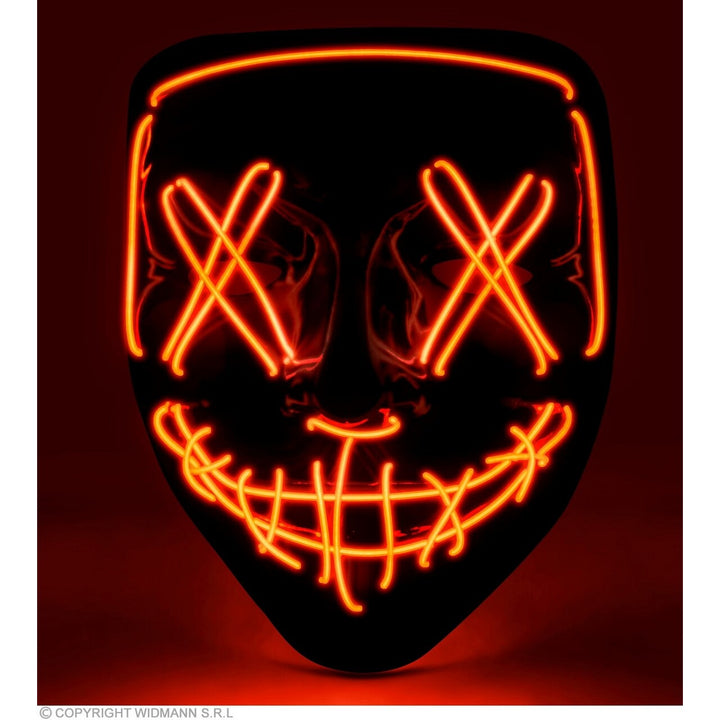 LED Maske Rot | Leuchtende Halloween Maske mit roten Lichtstreifen und Batteriebetrieb für Horrorparty, Festival und Mottoparty