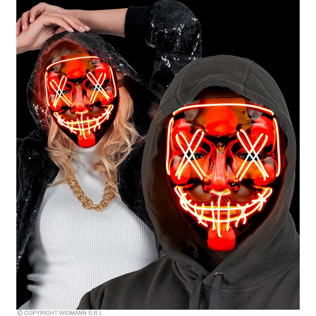 LED Maske Rot | Leuchtende Halloween Maske mit roten Lichtstreifen und Batteriebetrieb für Horrorparty, Festival und Mottoparty