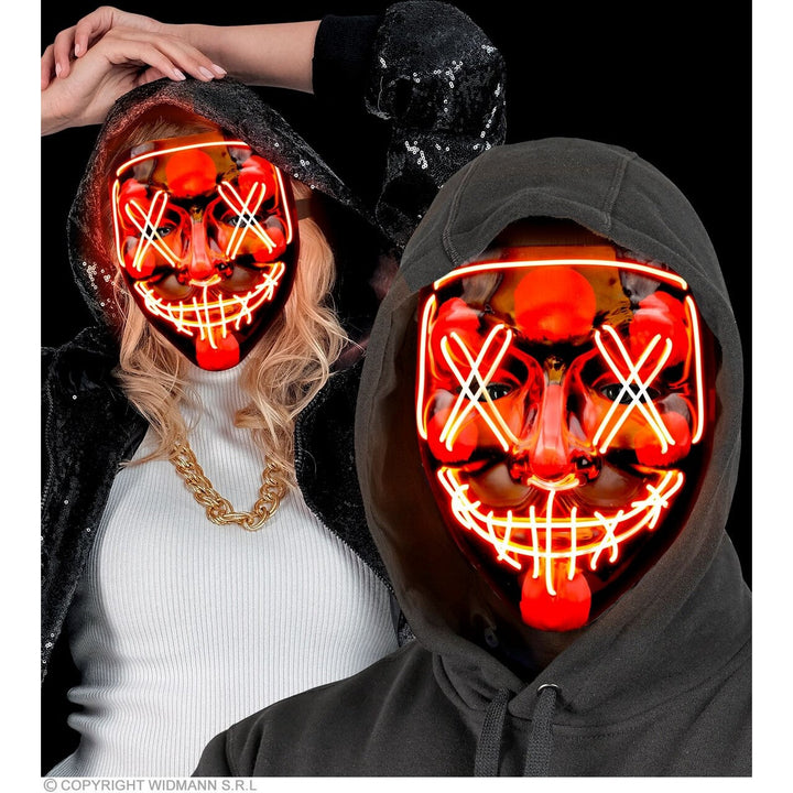 LED Maske Rot | Leuchtende Halloween Maske mit roten Lichtstreifen und Batteriebetrieb für Horrorparty, Festival und Mottoparty