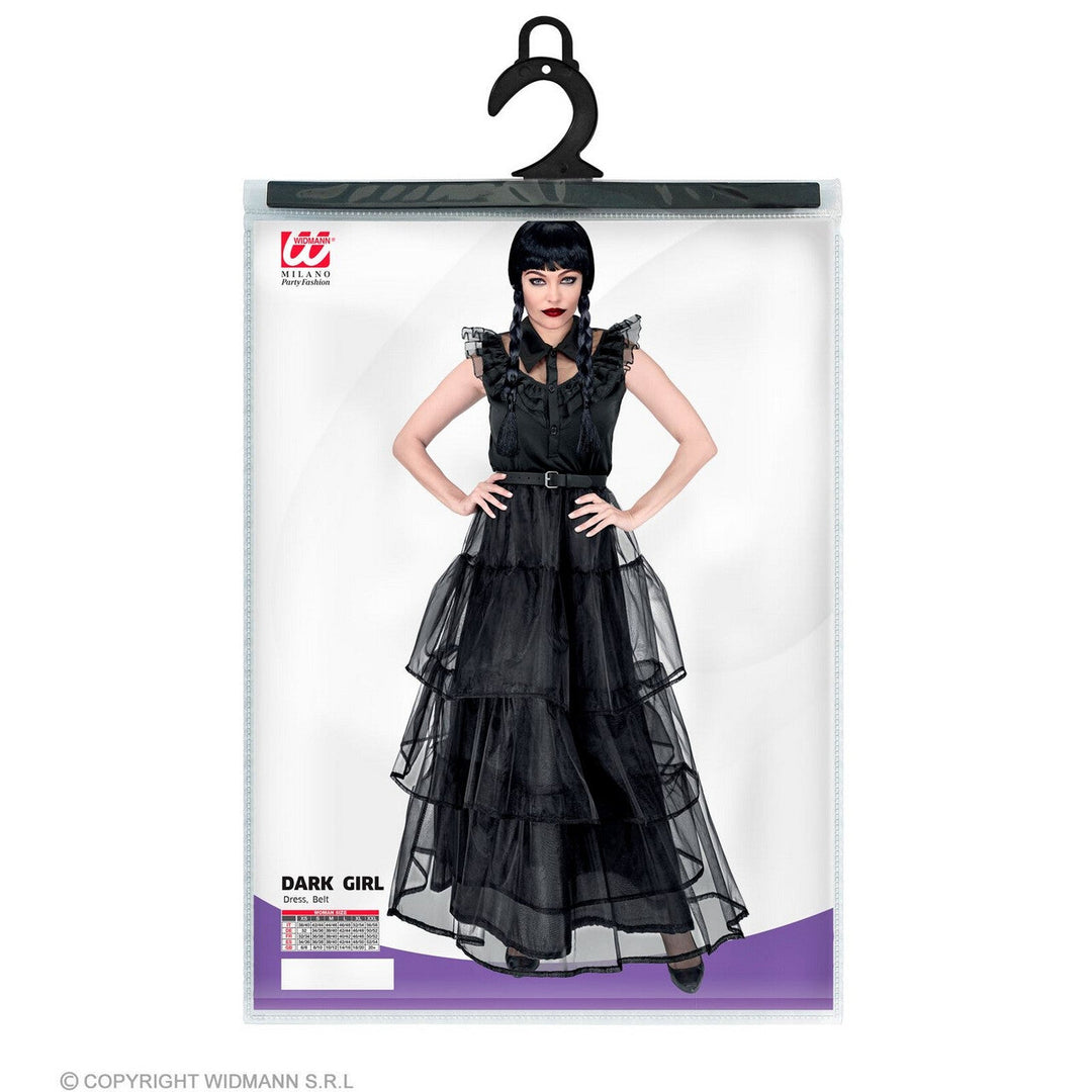 Damen Wednesday Kostüm Schwarz | Gothic Halloween Kleid mit Rüschen und Gürtel für Addams Family Look und Mottoparty