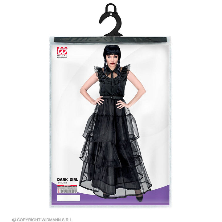 Damen Wednesday Kostüm Schwarz | Gothic Halloween Kleid mit Rüschen und Gürtel für Addams Family Look und Mottoparty