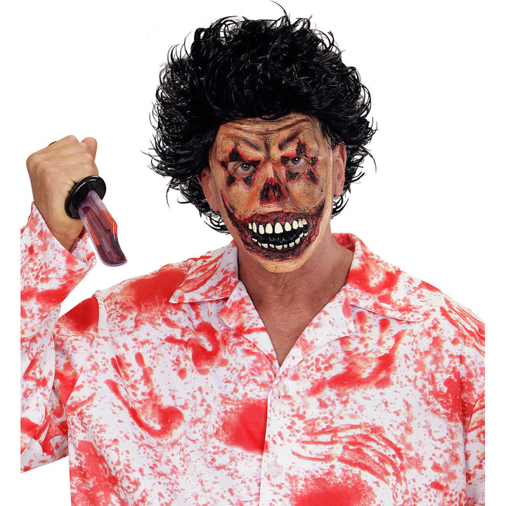Halloween Halbmaske Horror Zombie | Gruselige Gesichtsmaske mit Wunden, Zähnen und Narbenoptik für Clown- und Horrorkostüme
