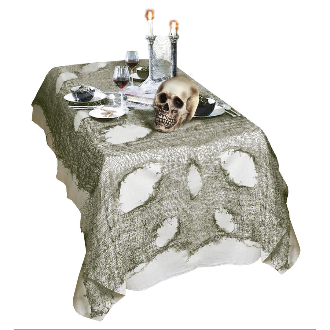 Halloween Deko Stoff 75 × 300 cm | Grünes zerrissenes Gaze-Tuch für Tisch, Möbel und gruselige Halloween-Dekoration