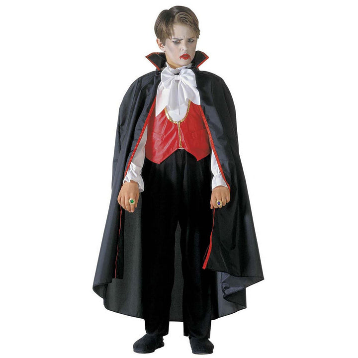 Jungen Dracula Kostüm Schwarz Rot | 3-teiliges Halloween Vampir Kostüm mit Shirt, Hose und Cape für Karneval und Mottoparty