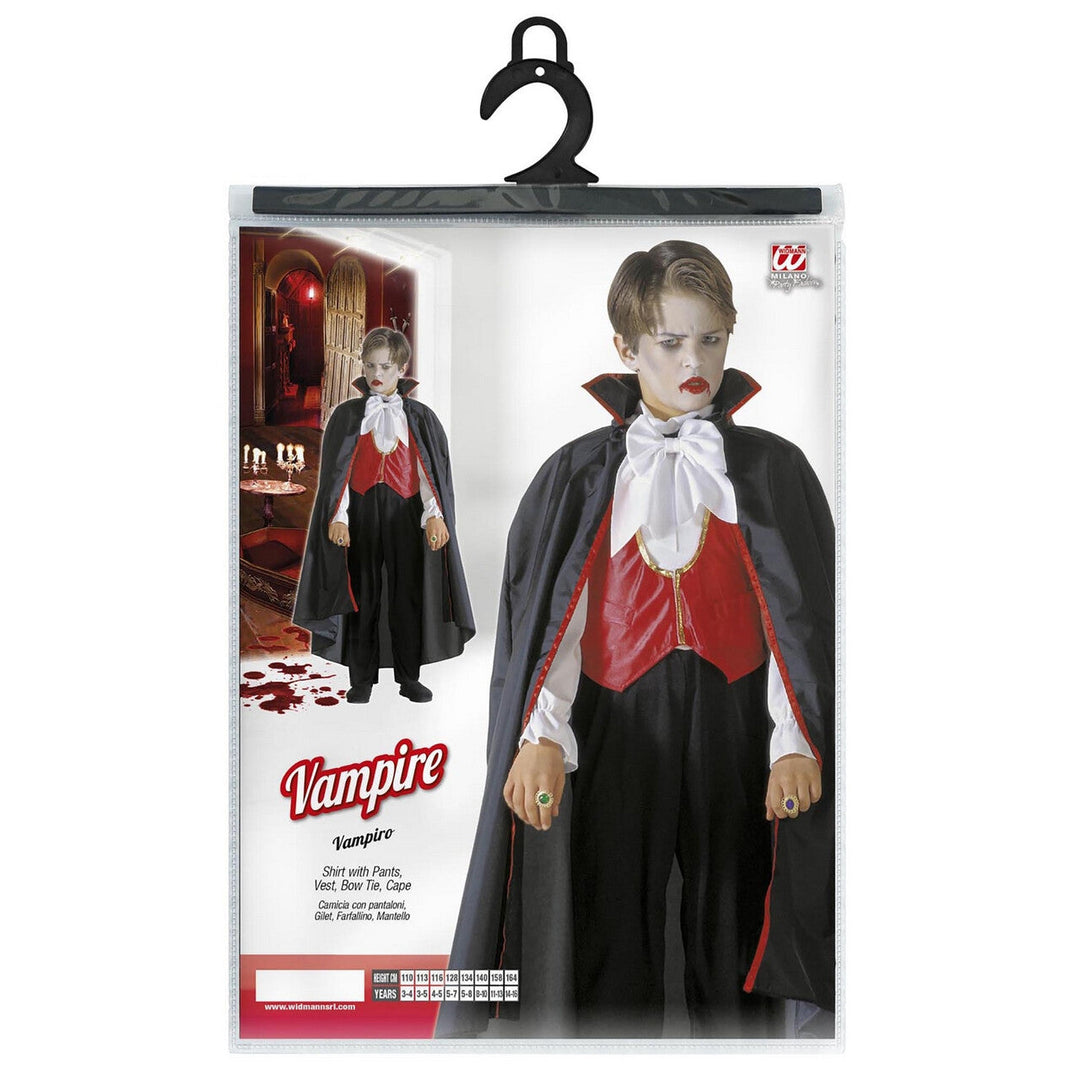 Jungen Dracula Kostüm Schwarz Rot | 3-teiliges Halloween Vampir Kostüm mit Shirt, Hose und Cape für Karneval und Mottoparty