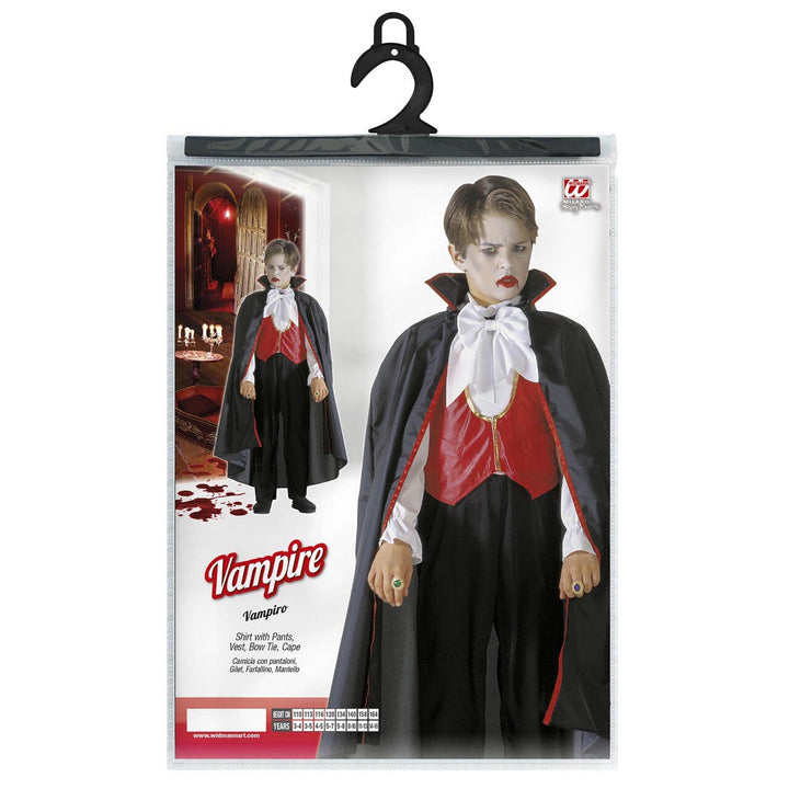 Jungen Dracula Kostüm Schwarz Rot | 3-teiliges Halloween Vampir Kostüm mit Shirt, Hose und Cape für Karneval und Mottoparty