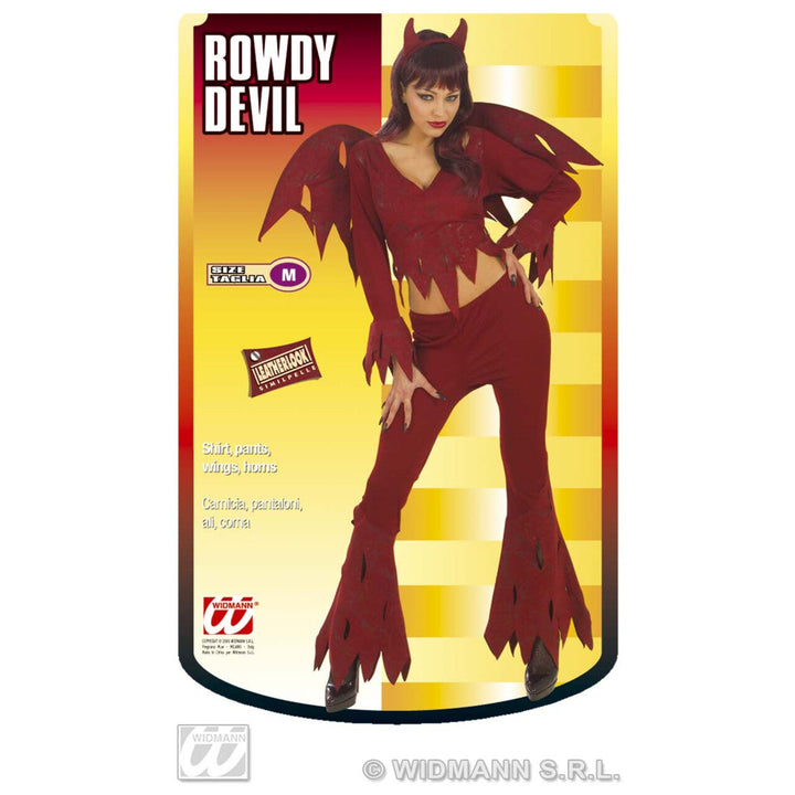 Damen Teufel Kostüm Bordeaux | Halloween Kostüm mit Flügeln, Hörnern, Oberteil und Schlaghose für Horrorparty und Karneval