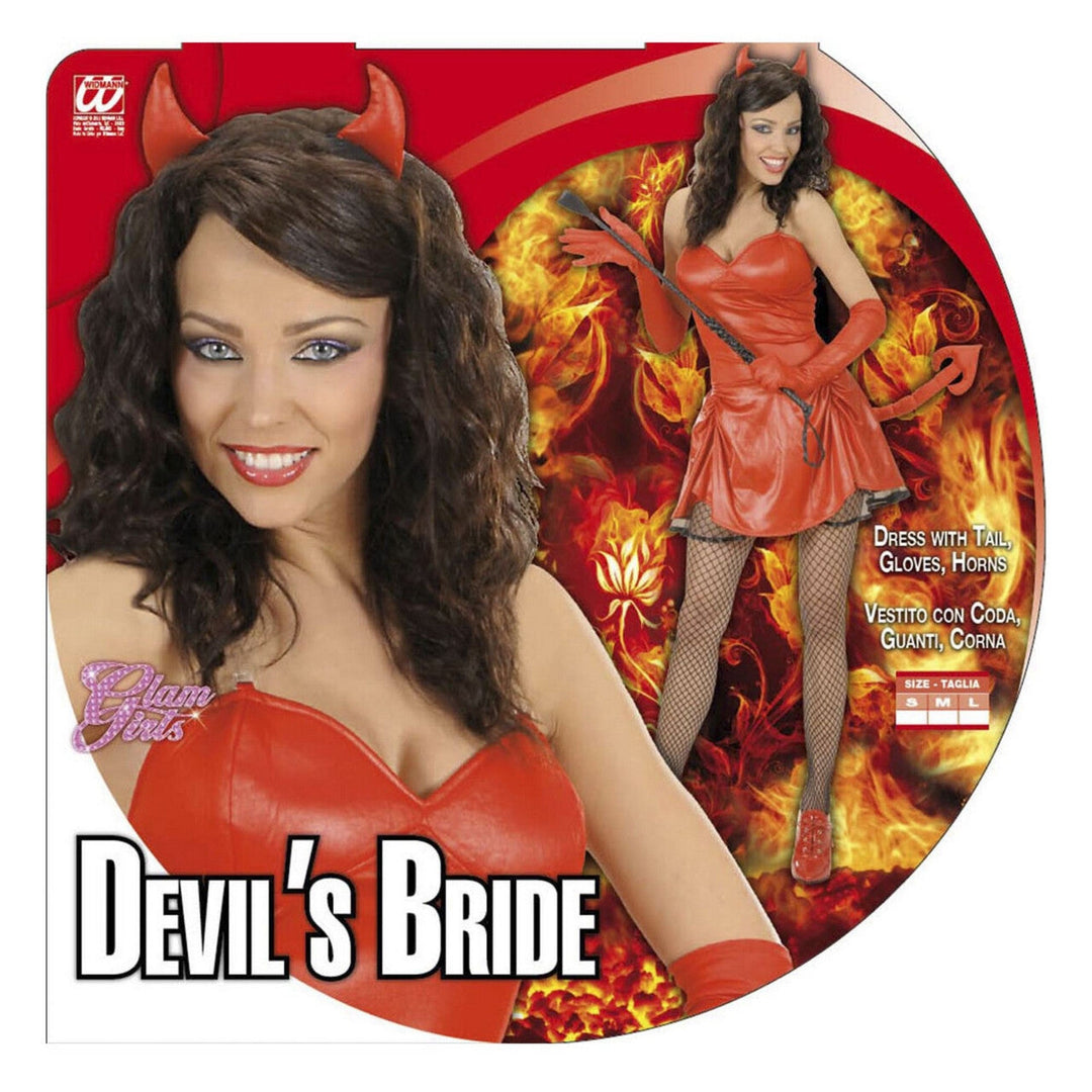 Damen Teufel Kostüm Rot | Glänzendes Halloween Minikleid mit Teufelshörnern, Schwanz und langen Handschuhen für Mottoparty