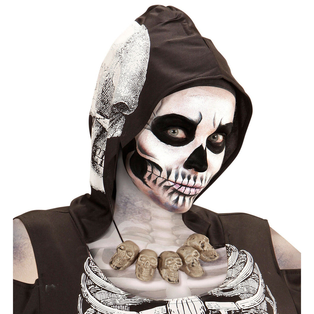 Totenschädel Halskette Halloween | Graue Kette mit 5 Totenköpfen als Accessoire für Skelett-, Piraten- und Horror-Kostüme
