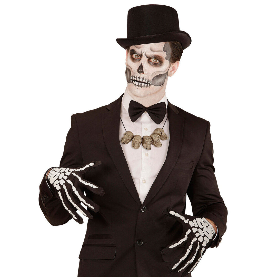 Totenkopf Halskette Halloween | Graue Kette mit 5 Totenschädeln als Accessoire für Skelett-, Piraten- und Horror-Kostüme
