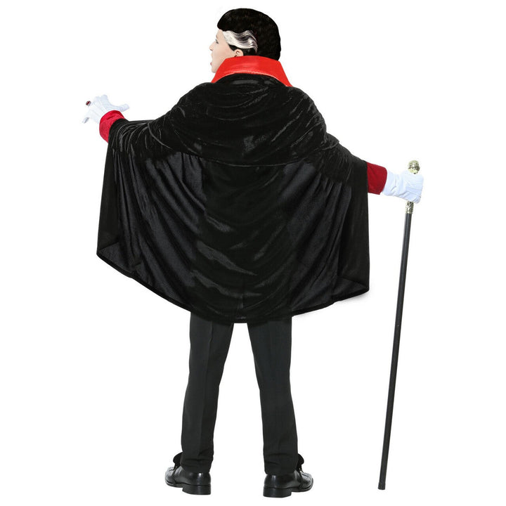 Jungen Vampir Kostüm Schwarz Rot | Viktorianisches Halloween Kostüm mit Jacke, Westeneinsatz, Jabot und Cape mit Stehkragen