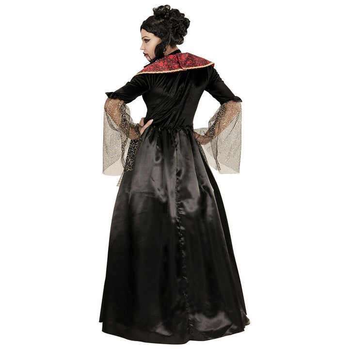 Damen Vampir Kostüm Rot Schwarz | Vampirfürstin Kleid mit Unterkleid und Krone für Halloween, Maskenball und Mottoparty