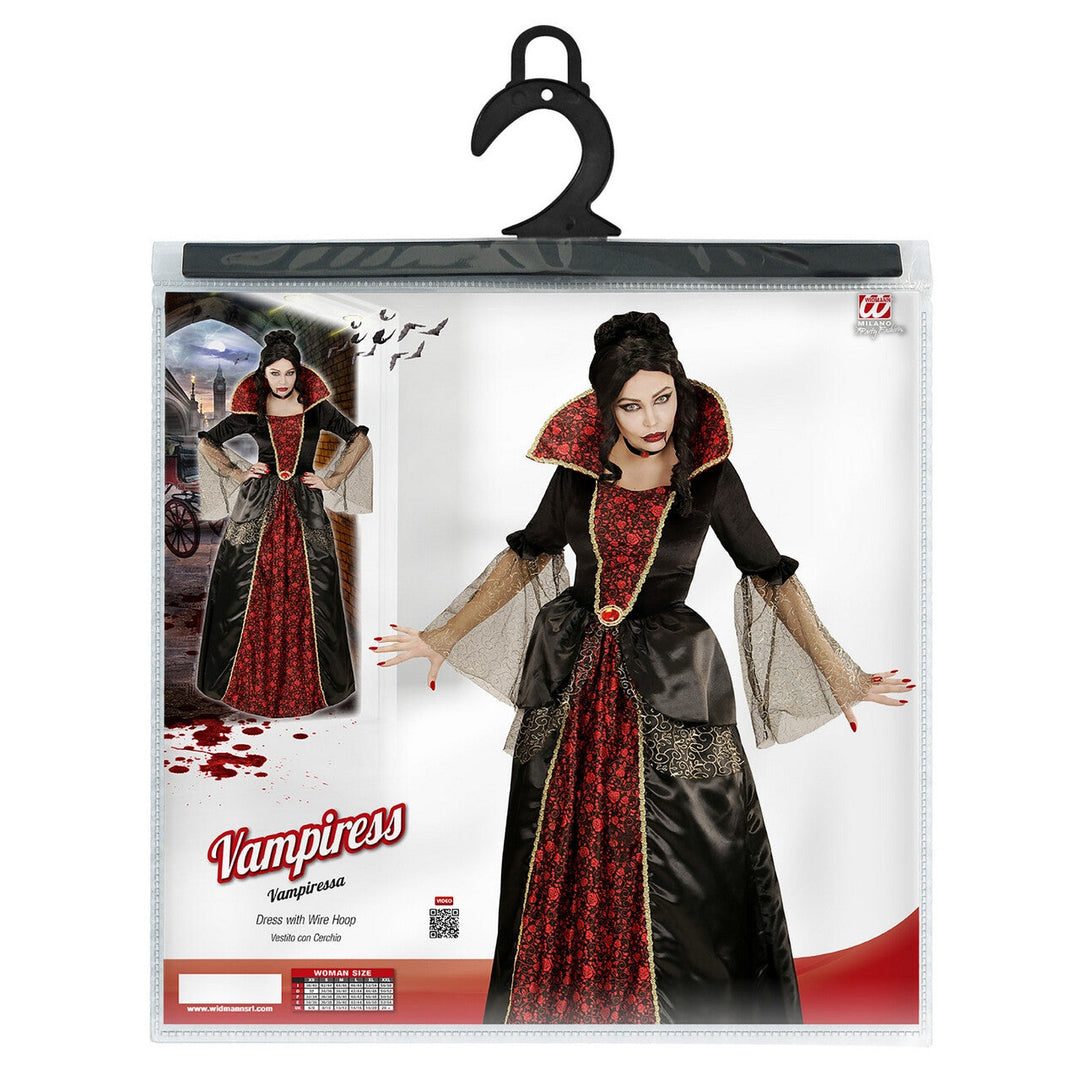 Damen Vampir Kostüm Rot Schwarz | Vampirfürstin Kleid mit Unterkleid und Krone für Halloween, Maskenball und Mottoparty
