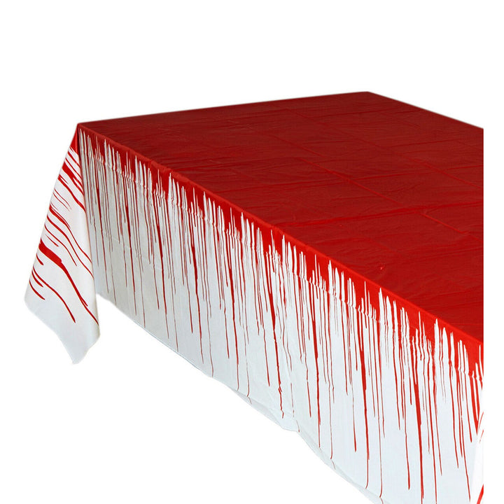 Halloween Tischdecke Blut 275 × 137 cm | Weiße Horror-Tischdecke mit Blutflecken und Schlieren für Halloween-Partys