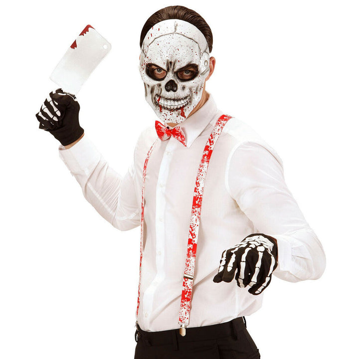 Halloween Hackmesser 30 cm | Blutiges Horror-Messer mit schwarzem Griff als Kostüm-Accessoire für Metzger und Chirurgen