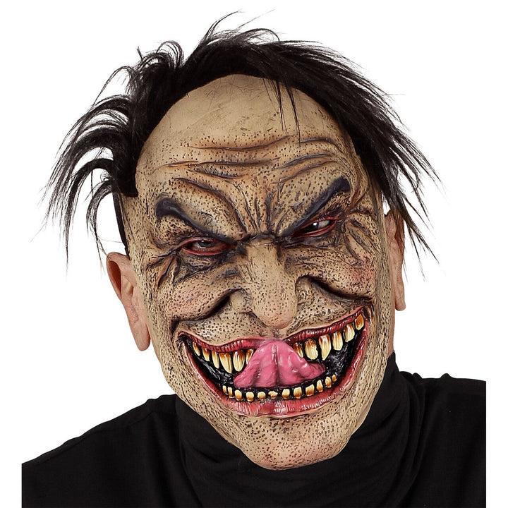 Halloween Horror Maske mit Haaren | Blutrünstige Gruselmaske mit Monster-Grinsen und roten Details für Horrorparty und Karneval
