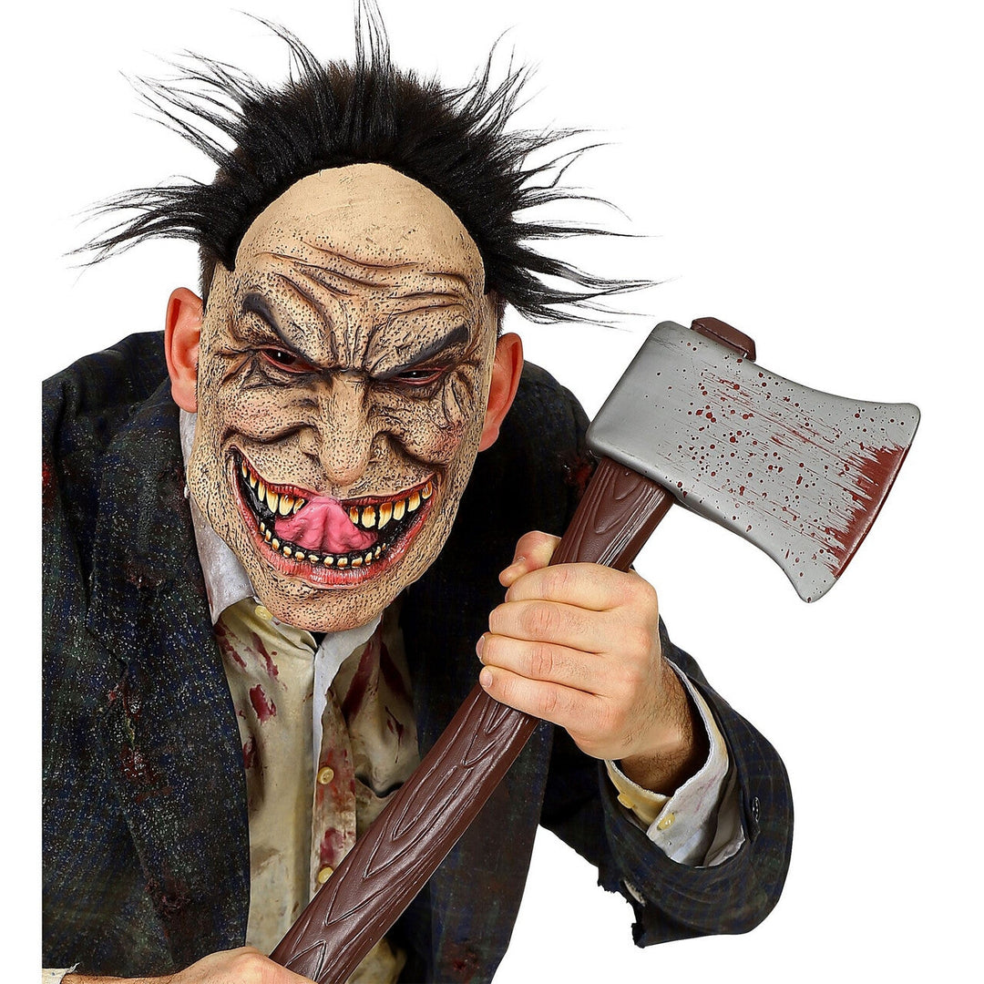 Halloween Horror Maske mit Haaren | Blutrünstige Gruselmaske mit Monster-Grinsen und roten Details für Horrorparty und Karneval