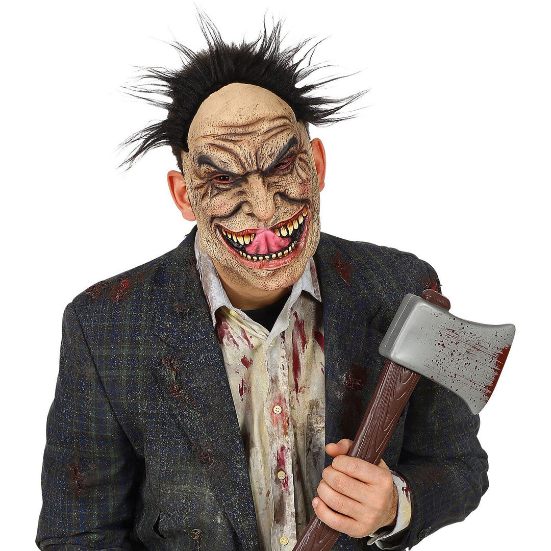 Halloween Horror Maske mit Haaren | Blutrünstige Gruselmaske mit Monster-Grinsen und roten Details für Horrorparty und Karneval
