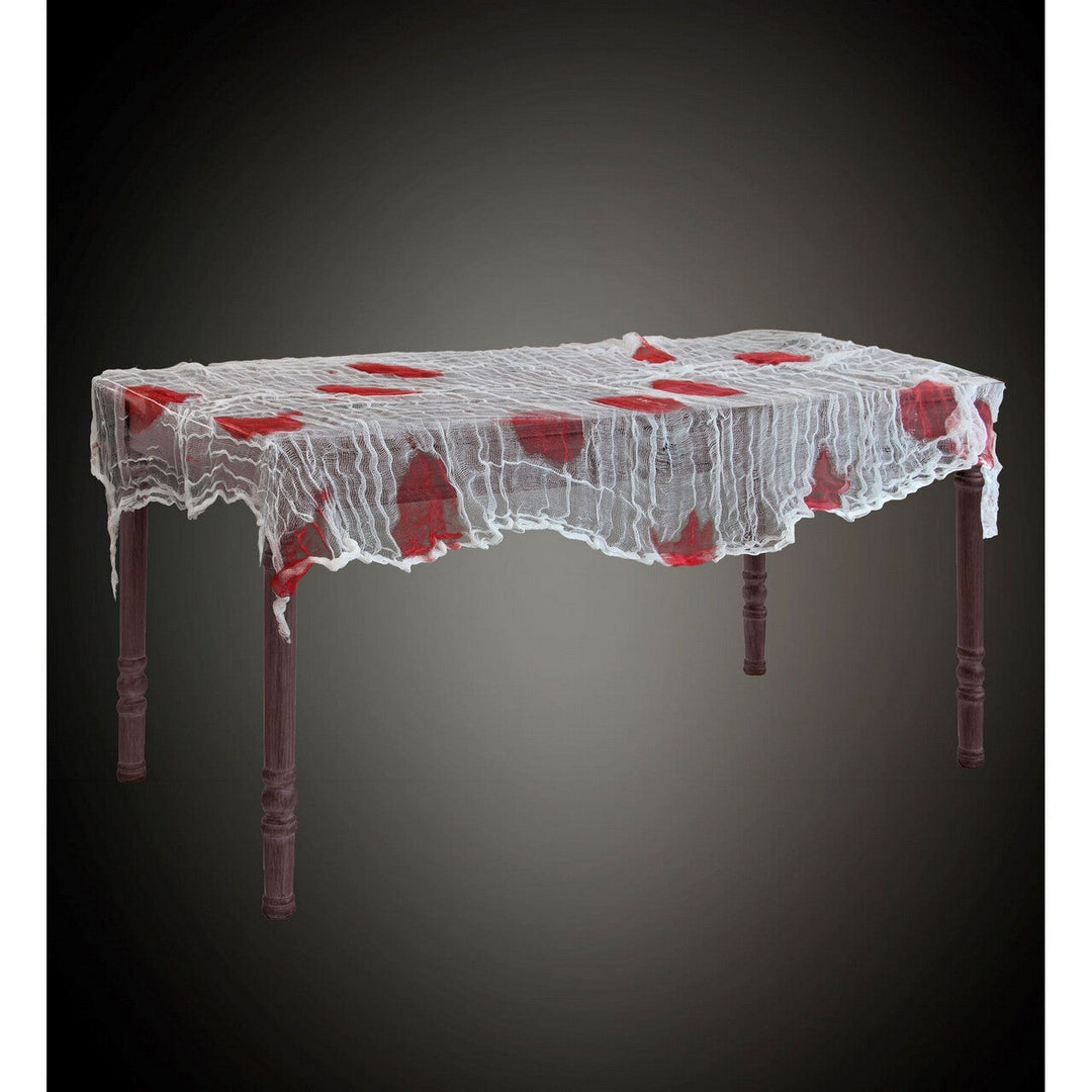 Halloween Deko Tuch 180 × 80 cm | Weißes Gaze-Tuch mit Blutflecken für Tisch, Horror-Dekoration und Halloween-Partys