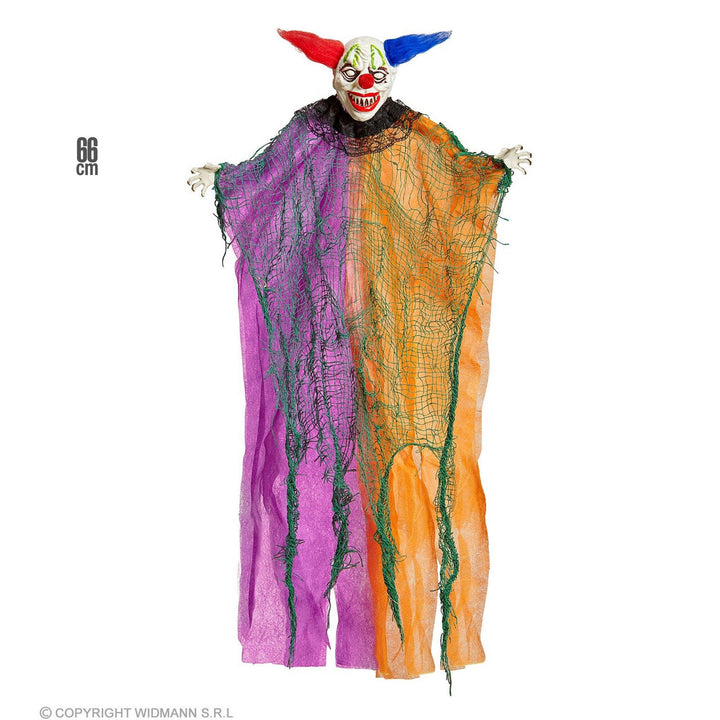 Halloween Clown Deko 61 cm | Gruselige Hängedeko mit Clown-Gesicht und langen Stoffbahnen für Halloween-Partys