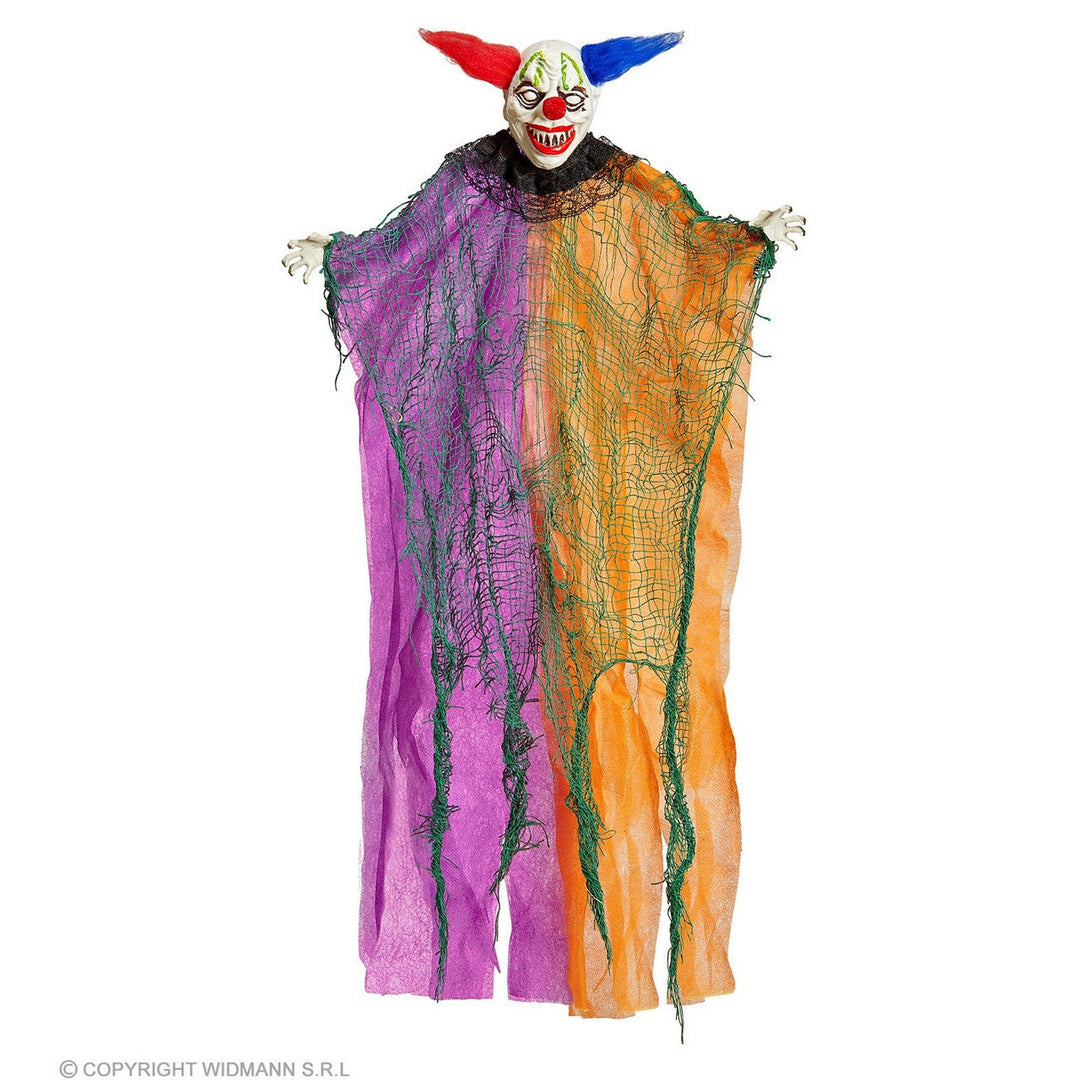 Halloween Clown Deko 61 cm | Gruselige Hängedeko mit Clown-Gesicht und langen Stoffbahnen für Halloween-Partys