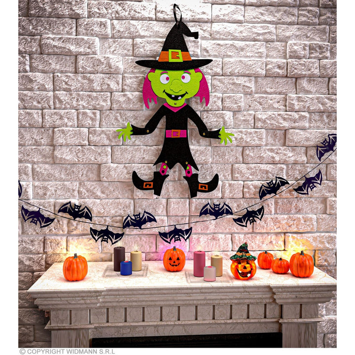 Halloween Hexe Hängedeko 53 cm | Grüne Hexen-Dekoration mit Hut für Halloween-Partys und gruselige Raumdekoration