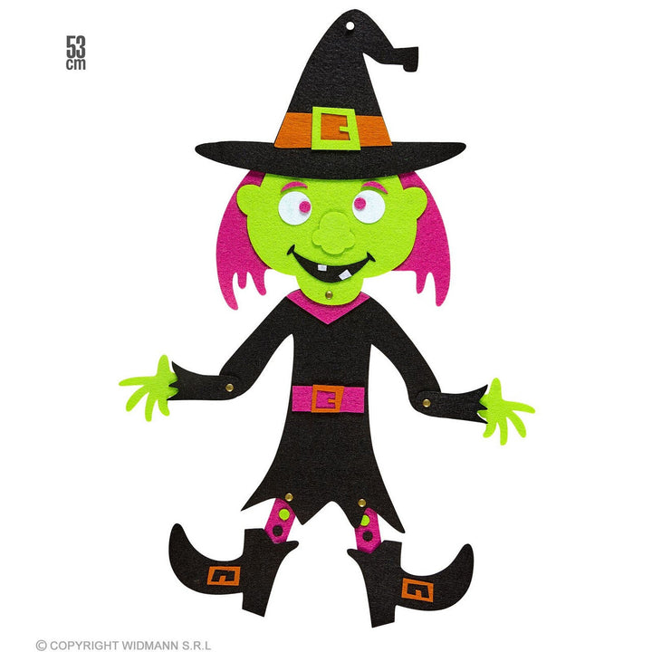 Halloween Hexe Hängedeko 53 cm | Grüne Hexen-Dekoration mit Hut für Halloween-Partys und gruselige Raumdekoration