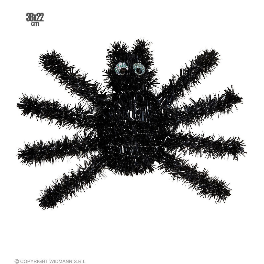 Halloween Spinne 36 × 22 cm | Dicke schwarze Spinnen-Hängedeko mit haariger Optik für Halloween-Partys und Gruseldeko