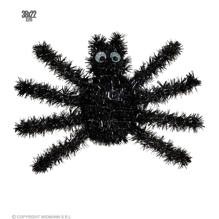 Halloween Spinne 36 × 22 cm | Dicke schwarze Spinnen-Hängedeko mit haariger Optik für Halloween-Partys und Gruseldeko